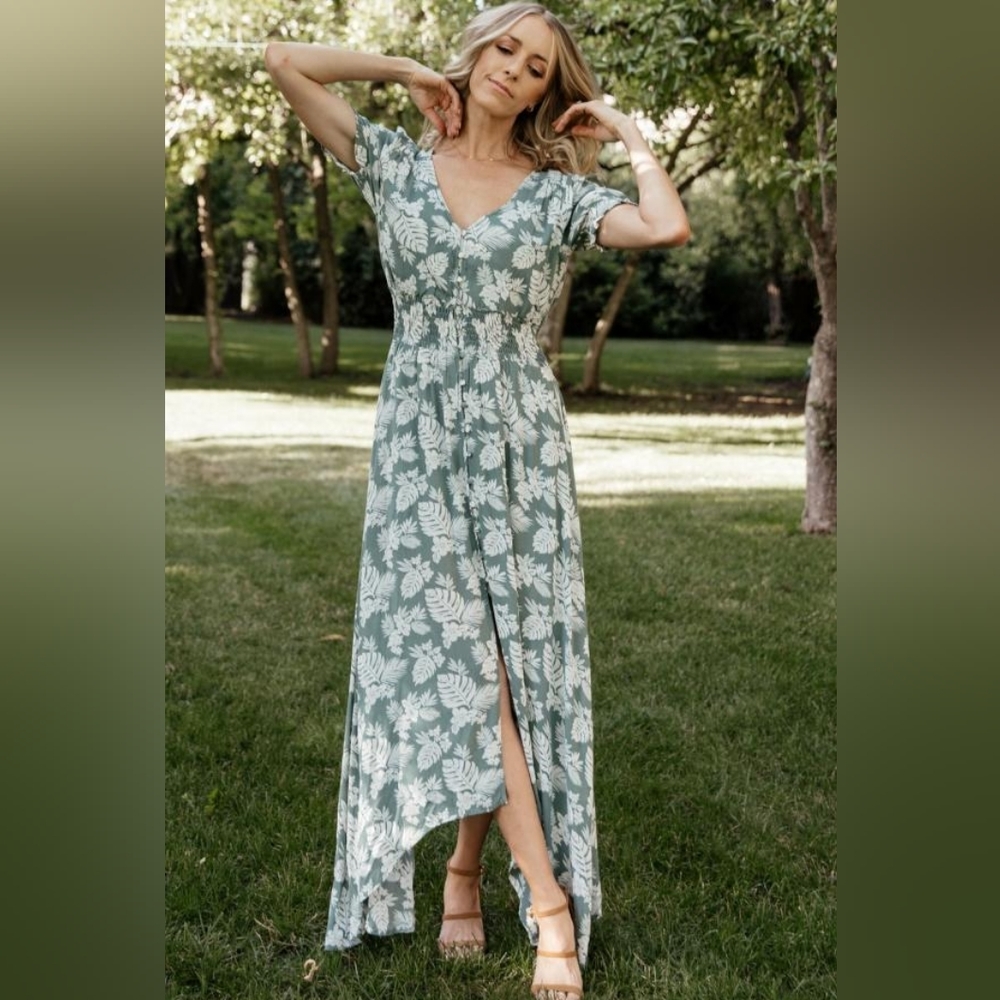 BALTIC Born Womens Robyn Maxi Dress Monstera Palm Print Size S